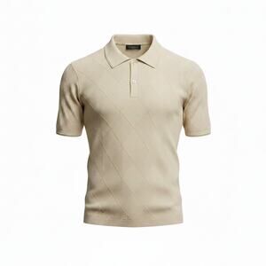 Magaschoni Man Short Sleeve Knit Button Down Cream Size Large